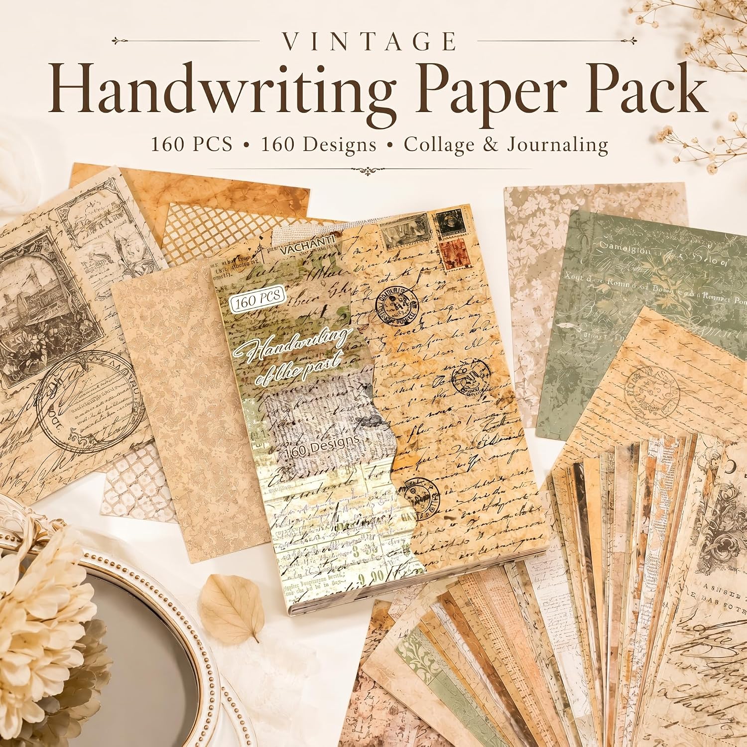 160 Sheets Vintage Scrapbook Paper Pack, Lightweight Decorative Paper Unique Designs, Junk Journal Supplies fo - view 3