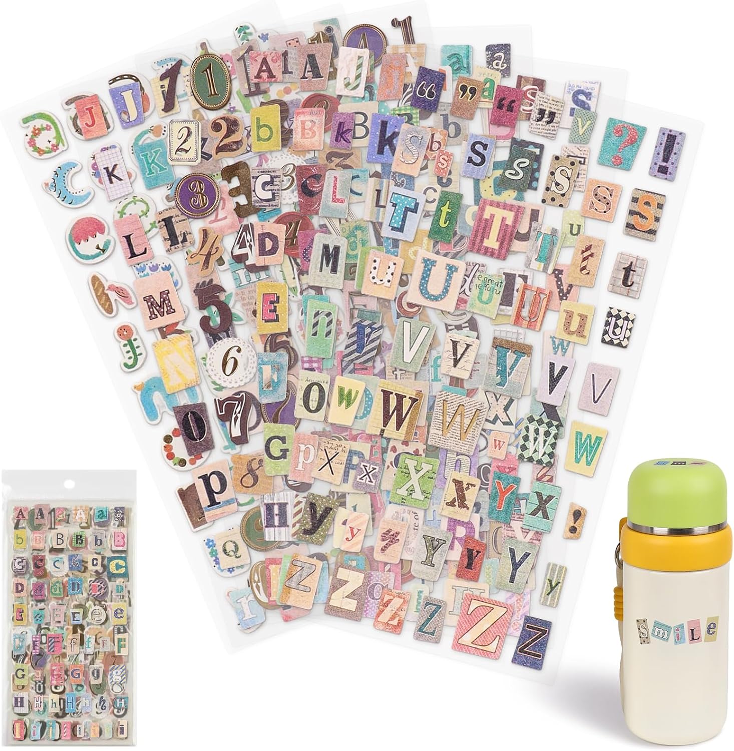 347PCS Letter Stickers for Scrapbooking, DIY Crafts Gift Junk Journal | Vintage Scrapbook Stickers with Retro
