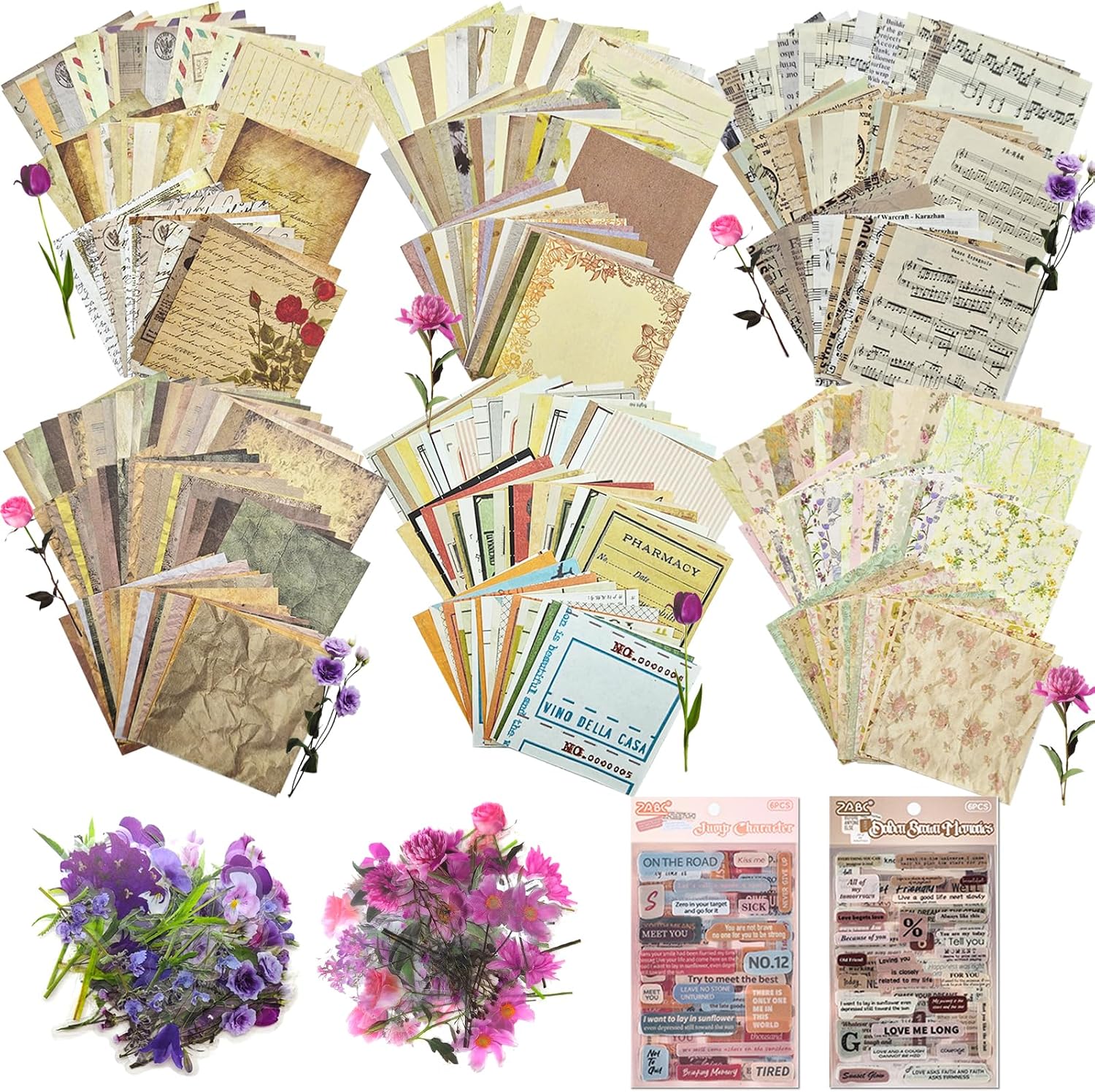 565 Pcs Vintage Scrapbook Paper Kit, Scrapbook Paper Supplies with Flowers Stickers, Journaling Decorative Cra - view 8