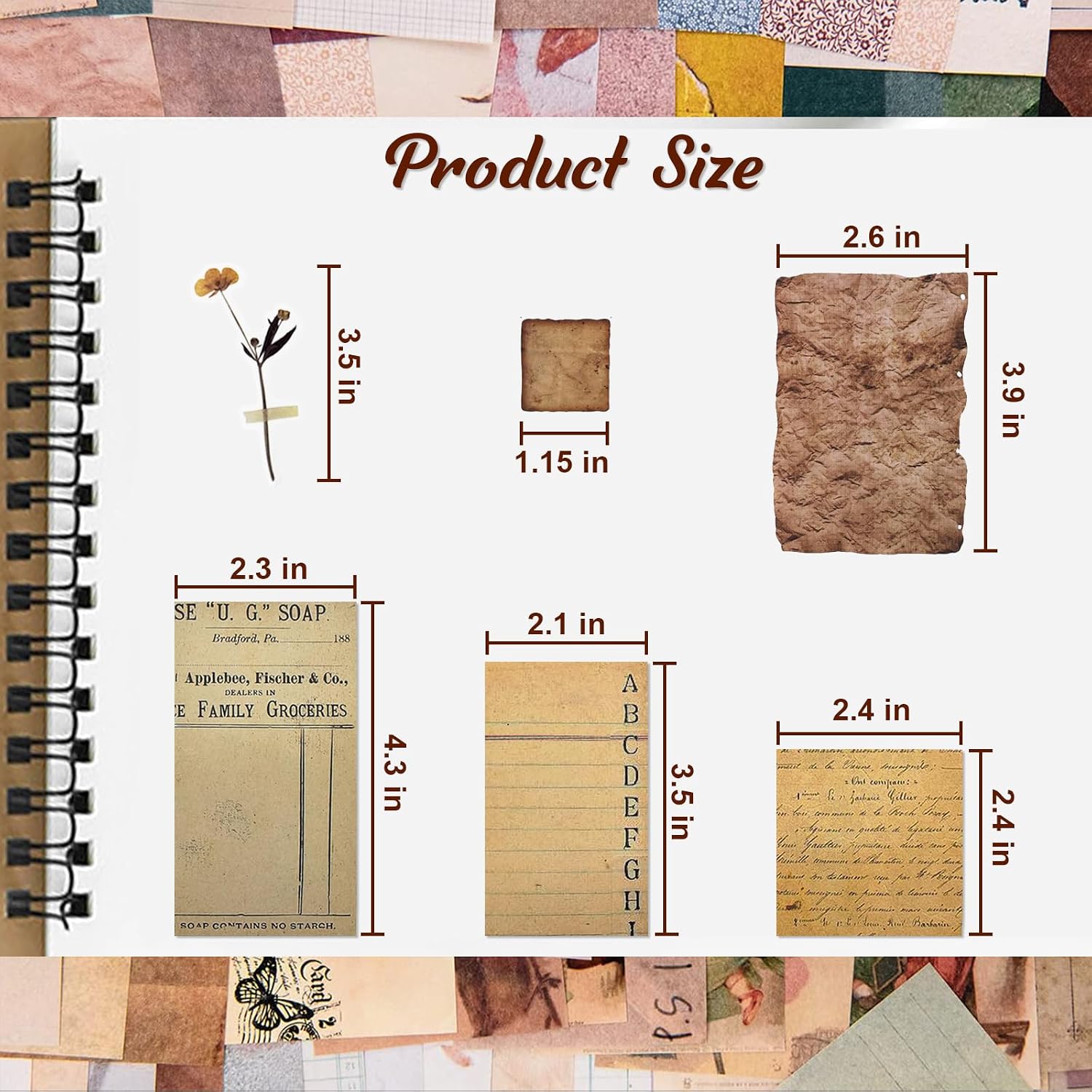 565 Pcs Vintage Scrapbook Paper Kit, Scrapbook Paper Supplies with Flowers Stickers, Journaling Decorative Cra - view 3