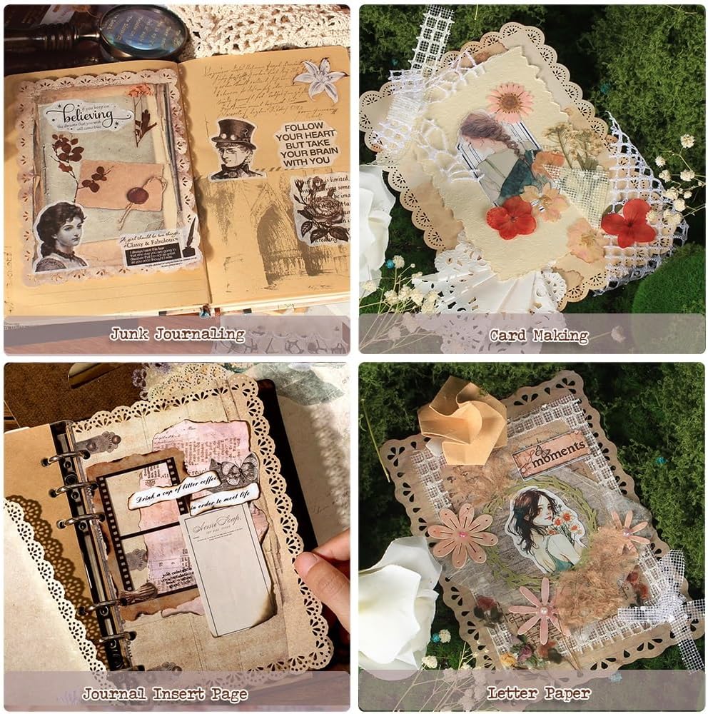 Diuhofart 30 Sheets Lace Edged Vintage Scrapbook Paper, Assorted Set – 3 Pack Background Stationery Paper Ephe - view 5