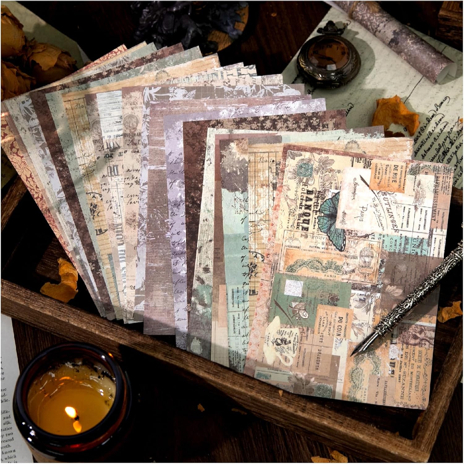 Diuhofart 30 Sheets Lace Edged Vintage Scrapbook Paper, Assorted Set – 3 Pack Background Stationery Paper Ephe - view 13
