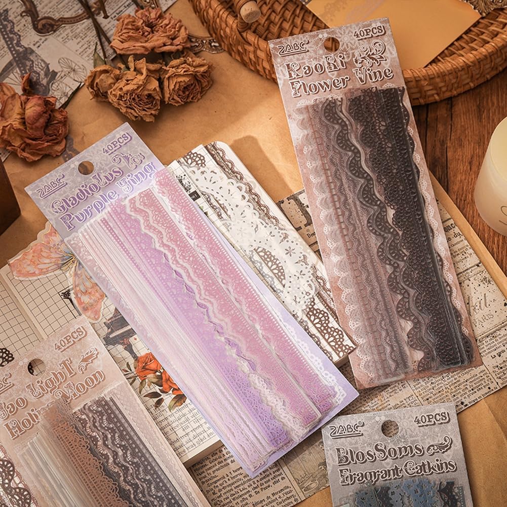 Obujopal 40 Pcs Transparent Lace PET Stickers for Scrapbooking Junk Journal Card Making Collage Diary Planner  - view 2