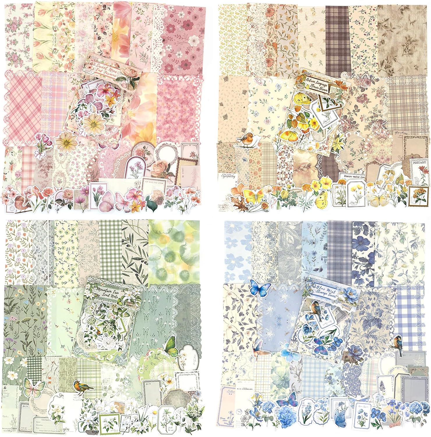OKUPAN Scrapbook Supplies Kit u2013 400Pcs Scrapbook Paper & Journal Stickers | 4 Pack Vintage Floral Journal