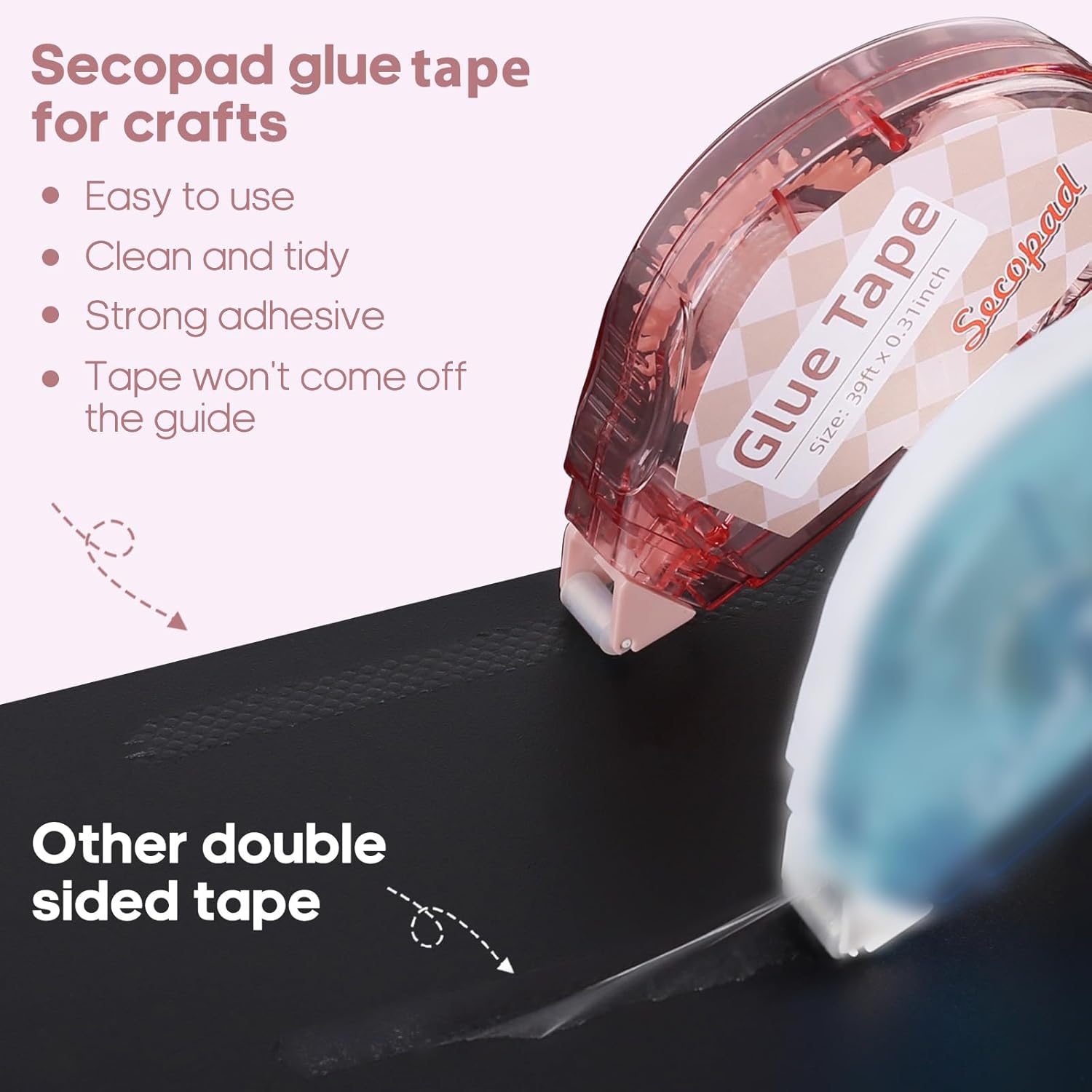 Secopad 0.3IN X 39FT Scrapbook Tape, 4 Pack Glue Tape, Light-Color Shell | Quick Adhesive, Photo Safe, Double  - view 2